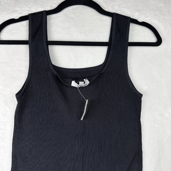 Madewell Square Neck Ribbed Tank Top Black XS Viscose Knit NWT Minimalist - Picture 6 of 11